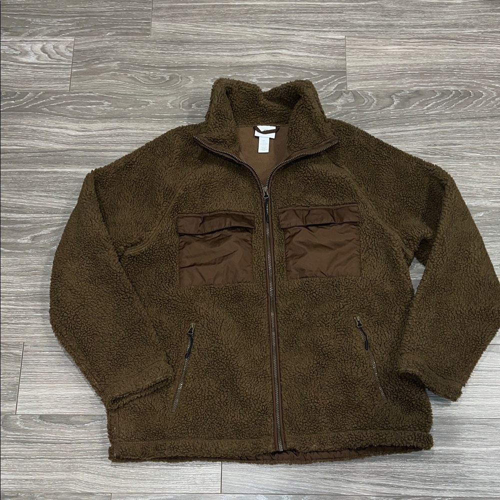 H&M Men's Dark Brown Fleece Jacket